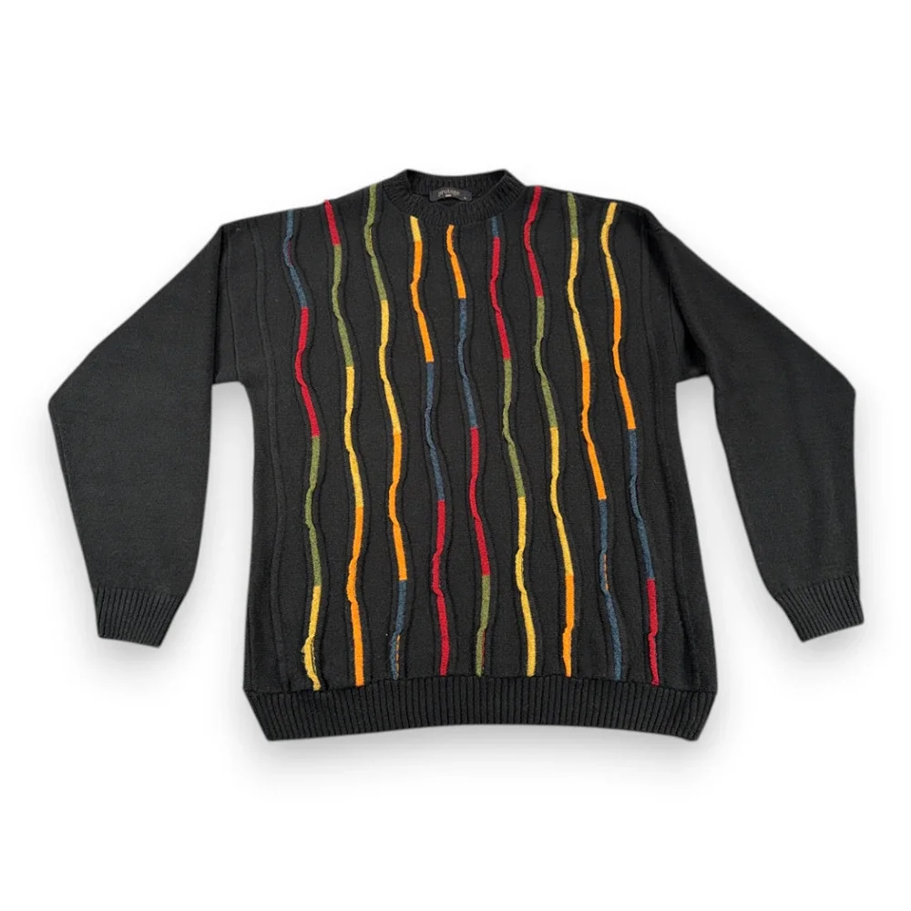 Vintage Protege Collection Sweater Adult LARGE Black Textured 3D Knit Biggie 90s